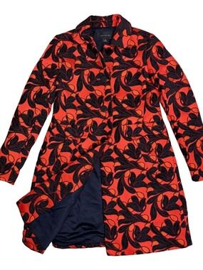 ANN TAYLOR Long Trench Pea Coat Orange Floral Business Casual Jacket Womens XS